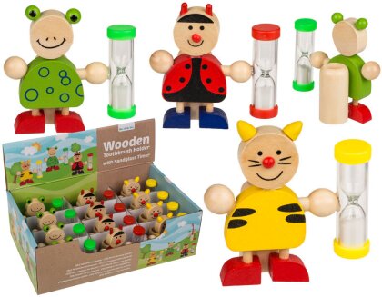 Holz-Zahnbürstenhalter 3er-Set mit Sanduhr - Tiere