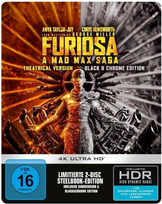 Furiosa: A Mad Max Saga (2024) (Black & Chrome, Limited Edition, Steelbook, 4K Ultra HD + Blu-ray)