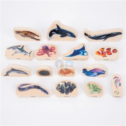 15 sea creature wooden block figures - TickIt