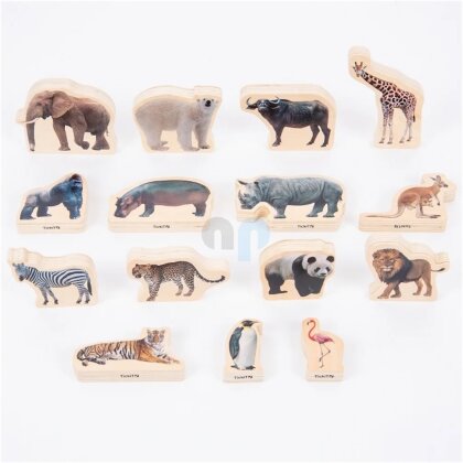 15 wild animal wooden block figures - TickIt