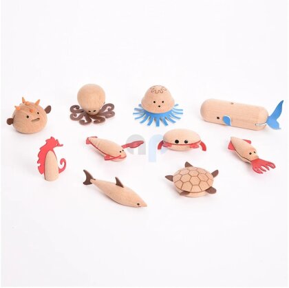 Set of 10 sea creature wooden figures - TickIt