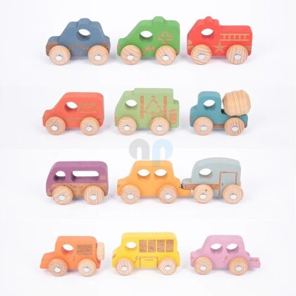 Set of 12 wooden toy cars - TickIt