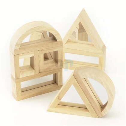 Set mit 8 grossen, geometrischen Formen aus Holz mit integriertem Spiegel - TickIt