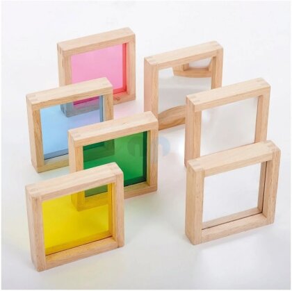 Set mit 7 Quatrat-Formen aus Holz mit farbigen und transparenten Blenden - TickIt