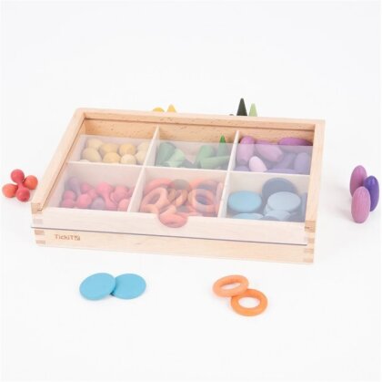 Set di tesori in legno da 108 pezzi con scatola di smistamento - Set da gioco creativo - TickIt