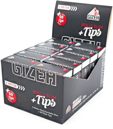 GIZEH Black Rolls Slim 5m + Tips Display 20pcs