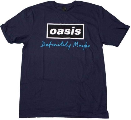 Oasis Unisex T-Shirt - Definitely Maybe Text Logo (Navy Blue)