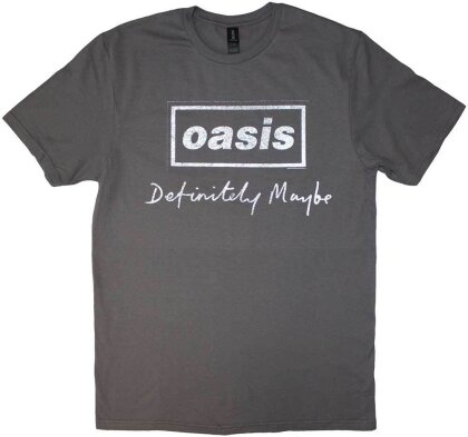 Oasis Unisex T-Shirt - Definitely Maybe Distressed Text Logo (Charcoal Grey)