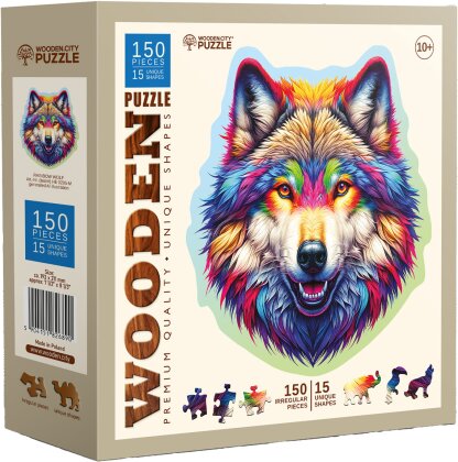 Puzzle Holz M Rainbow Wolf - 150 Teile, aussergewöhnliche