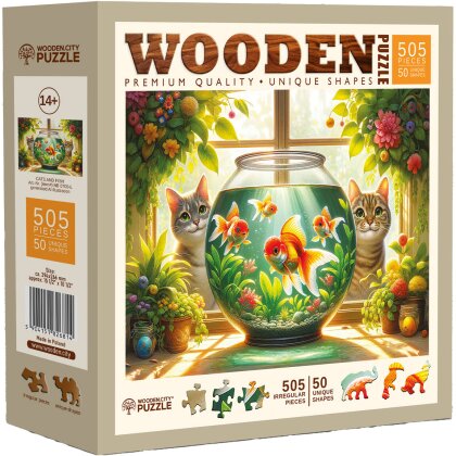 Puzzle Holz L Cats and Fish - 505 Teile, aussergewöhnliche