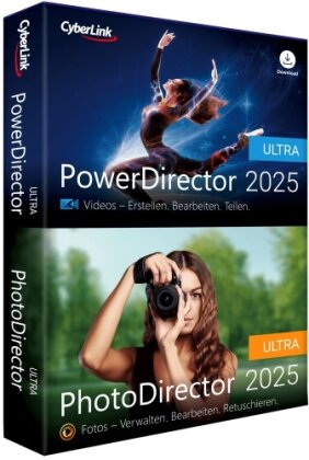 CyberLink PowerDirector 2025 Ultra & PhotoDirector 2025 Ultra Benutzerfreundliches Videobearbeitungsprogramm für PC mit Greenscreen Screen RecorderLeistungsstarkes Bildbearbeitungsprogramm [Box] - (Code in a Box)