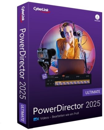 CyberLink PowerDirector 2025 Ultimate Professionelles Videobearbeitungsprogramm für PC mit Greenscreen und tausenden Effekten Fotoshow Für jede Filmproduktion Screen Recorder Windows [Box] - (Code in a Box)