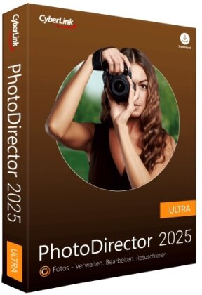 CyberLink PhotoDirector 2025 Ultra Leistungsstarkes Bildbearbeitungsprogramm Komplettes Fotostudio Erstellt perpekte Fotocollage / Fotoshow / Panorama Lichteffekte GIF Windows 10/11 [Box] - (Code in a Box)