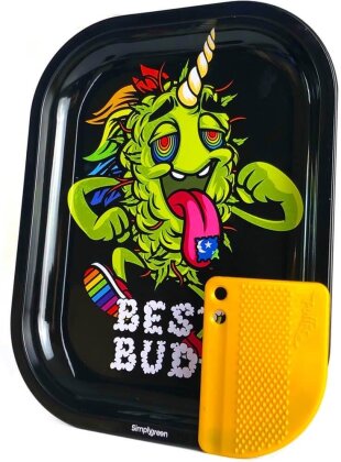 Best Buds Metal Rolling Tray S LSD with Magnetic Grinder Card 140 x 180mm