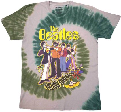 The Beatles Unisex T-Shirt - Yellow Submarine Band In Line (White) (Wash Collection)