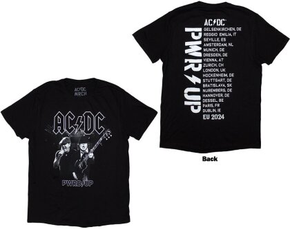AC/DC Unisex T-Shirt - PWRD-UP B&W Photo EU Tour '24 (Black) (Back Print & Ex-Tour)