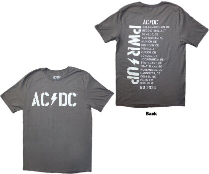 AC/DC Unisex T-Shirt - Logo PWR-UP EU Tour '24 (Grey) (Back Print & Ex-Tour)