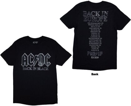 AC/DC Unisex T-Shirt - Back In Black PWR-UP EU Tour '24 (Black) (Back Print & Ex-Tour)