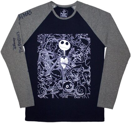 The Nightmare Before Christmas Unisex Raglan T-Shirt - Jack Crowd (Navy Blue & Grey) (Embellished)