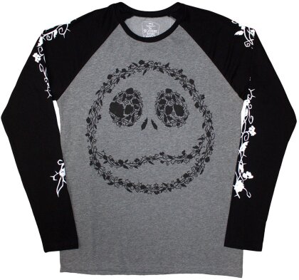 The Nightmare Before Christmas Unisex Raglan T-Shirt - Floral Jack (Black & Grey) (Embellished)