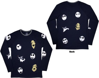 The Nightmare Before Christmas Unisex Long Sleeve T-Shirt - Character Heads (Back Print & Embellished) - Grösse S