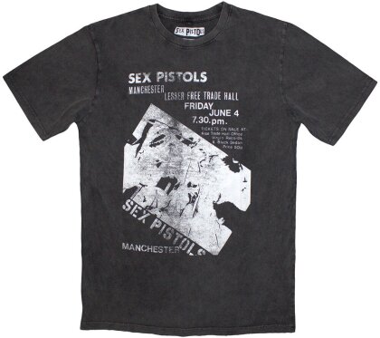 The Sex Pistols Unisex Stone Wash T-Shirt - Manchester Flyer - Taglia L