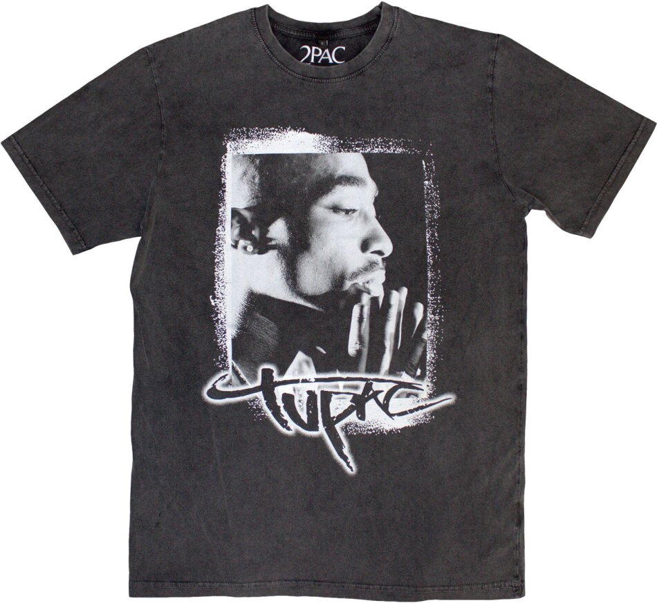 Tupac Unisex Stone Wash T-Shirt - Spray Photo (Charcoal Grey)