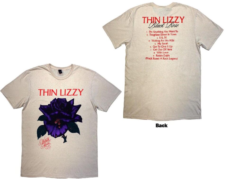 Thin Lizzy - Black Rose Tracklist Back Print (Neutral) T-Shirt