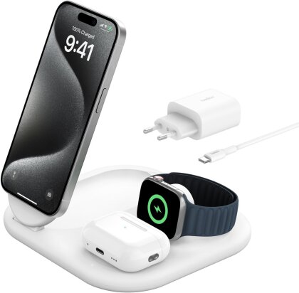 Belkin Boost Charge Pro 3-in-1 Foldable Wireless Charging Pad with Qi2 - white
