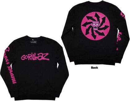 Gorillaz Unisex Sweatshirt - Craker Island Pazuzu Spiral (Black) (Back & Sleeve Print)