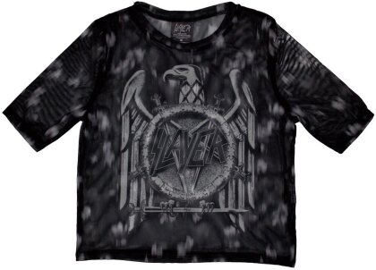 Slayer Ladies Crop Top - Mono Eagle (Black) (Mesh)
