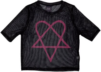 HIM Ladies Crop Top - Pink Heartagram (Black) (Mesh)