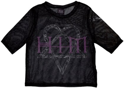 HIM Ladies Crop Top - Heartagram & Logo (Black) (Mesh) - Taglia 2XS