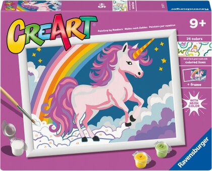 CreArt Pink Unicorn, d/f/i - Malen nach Zahlen, 24x18 cm,