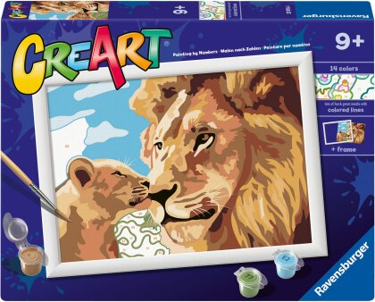 CreArt Lion and Baby, d/f/i - Malen nach Zahlen, 24x18 cm,
