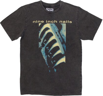 Nine Inch Nails Unisex Stone Wash T-Shirt - PHM & Text Logo (Charcoal Grey)