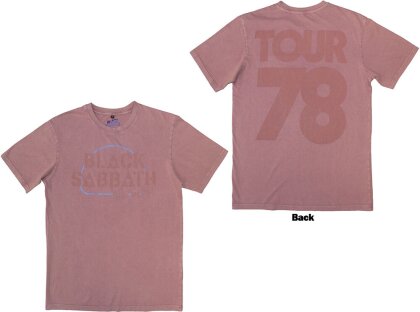 Black Sabbath Unisex Stone Wash T-Shirt - Never Say Die (Kashmir Red) (Back Print)