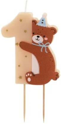 Geburtstagskerze Zahl 1 mit Teddybär