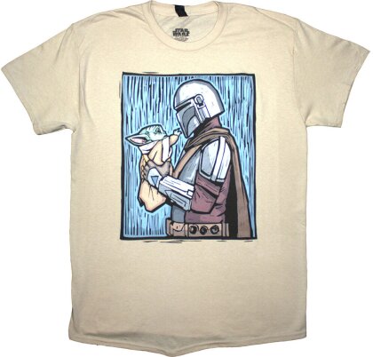 Star Wars Unisex T-Shirt - The Mandalorian Holding Grogu (Natural)