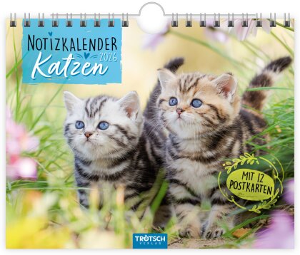 Trötsch Notizkalender Querformat Notizkalender Katzen 2026 mit 12 Postkarten