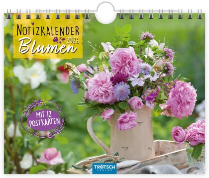 Trötsch Notizkalender Querformat Notizkalender Blumen 2026 mit 12 Postkarten