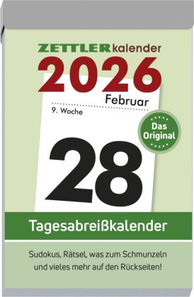 Tagesabreißkalender L 2025 - 6,6x9,9 cm - 1 Tag auf 1 Seite - mit Sudokus, Rezepten, Rätseln uvm. auf den Rückseiten - Bürokalender 304-0000