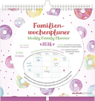Familien Wochenkalender Dots 2026 - Familien-Timer - Termin-Planer - Kinder-Kalender - Familien-Kalender - 30,5x30,5