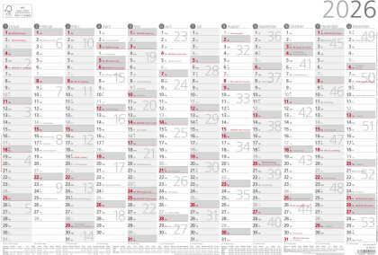 Jahresübersicht A3 12 Monate 1 Stk. plano 2026 - 42x29,7 cm - gerollt - mit Arbeitstage- und Wochenzählung - Posterkalender - Jahresplaner - 939-6111