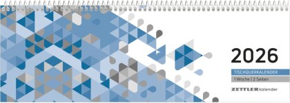 Tischquerkalender blau 2026 - 29,6x9,9 cm - 1 Woche auf 2 Seiten - Stundeneinteilung 7 - 19 Uhr - inkl. Jahresübersicht - Bürokalender - 116-0015
