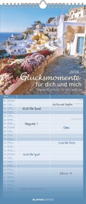 Alpha Edition - Glücksmomente für dich und mich Familienkalender 2026 - Wandkalender 19,5×45 cm mit 5 Spalten & Feiertagen, Landschaftsmotive, praktischer Terminplaner für Familien & Paare