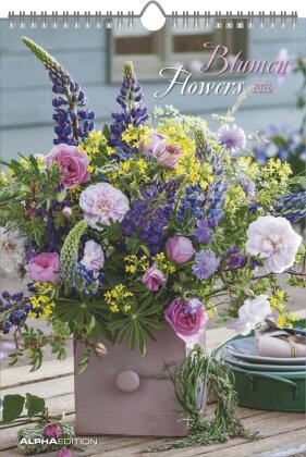 Alpha Edition - Blumen Kalender 2026 - Wandkalender 23,7×34 cm, mit 12 hochwertigen Blumenarrangements, 4-sprachigem Kalendarium & Zusatzinfos, FSC-zertifizierter, für Blumenliebhaber