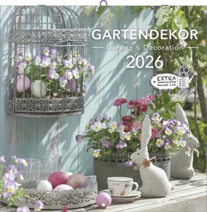 Gartendekor 2026 - Broschürenkalender 30x30 cm (30x60 geöffnet) - Kalender mit Platz für Notizen - Garten - Bildkalender - Gartenkalender