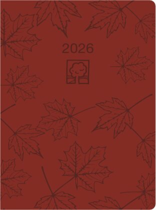 Taschenkalender rot 2026 - Bürokalender 10,2x14,2 - 1 Tag auf 1 Seite - robuster Kartoneinband - Stundeneinteilung 7-19 Uhr - Blauer Engel - 610-0711