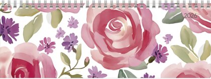 Zettler Tisch-Querkalender Style Rosen 2026 - Büro-Planer 30x11 cm, Wochenkalender mit 1 Woche auf 2 Seiten, deutschsprachigem Kalendarium, Ringbindung & Notizbereich